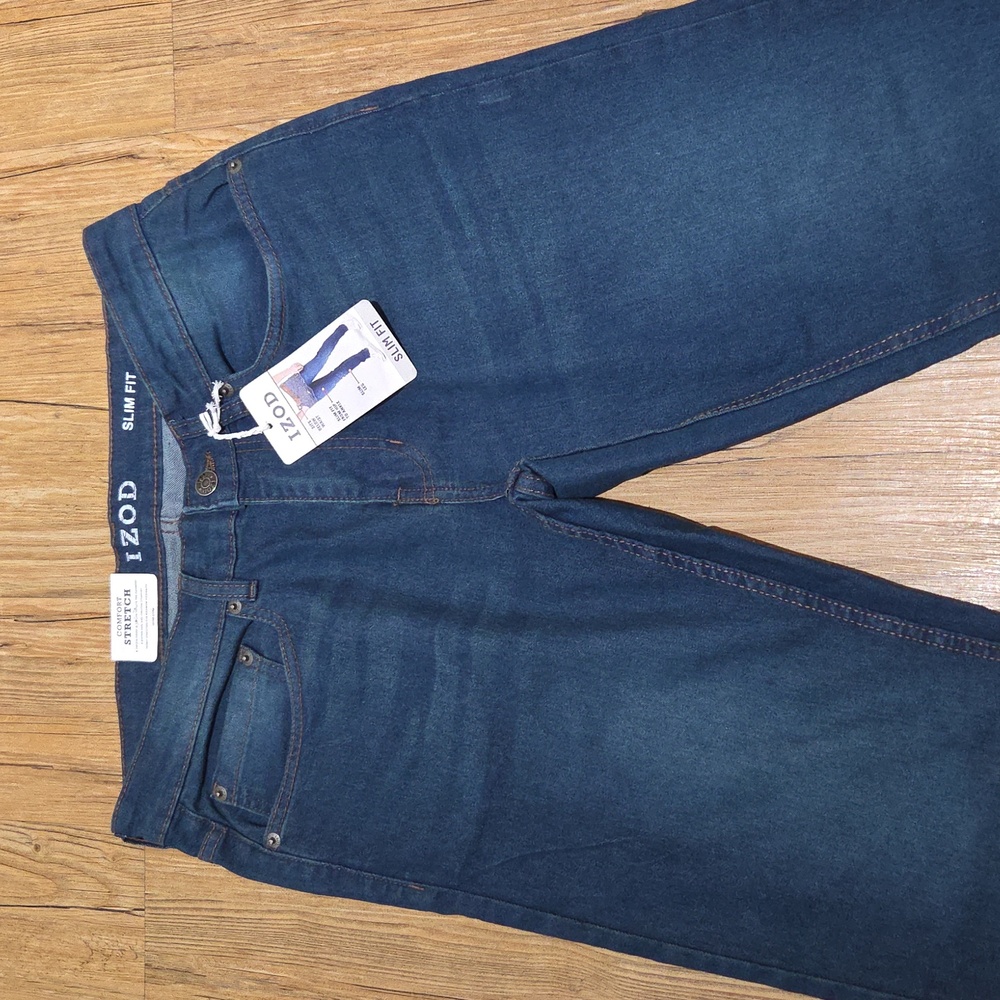 Izod Men’s Slim Straight Jeans in Dark Blue Wash - Picture 2 of 8